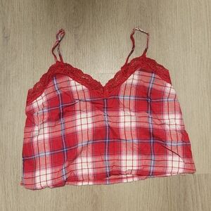 Colsie Red and Pink Plaid Cami with Lace Size S